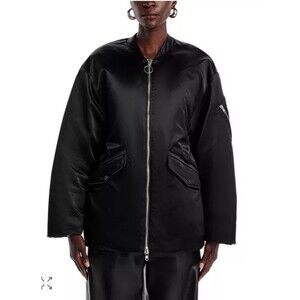 Stand Studio Icon Prim Black Satin Bomber Jacket Size EU 36 / US 6 Jacket Coat